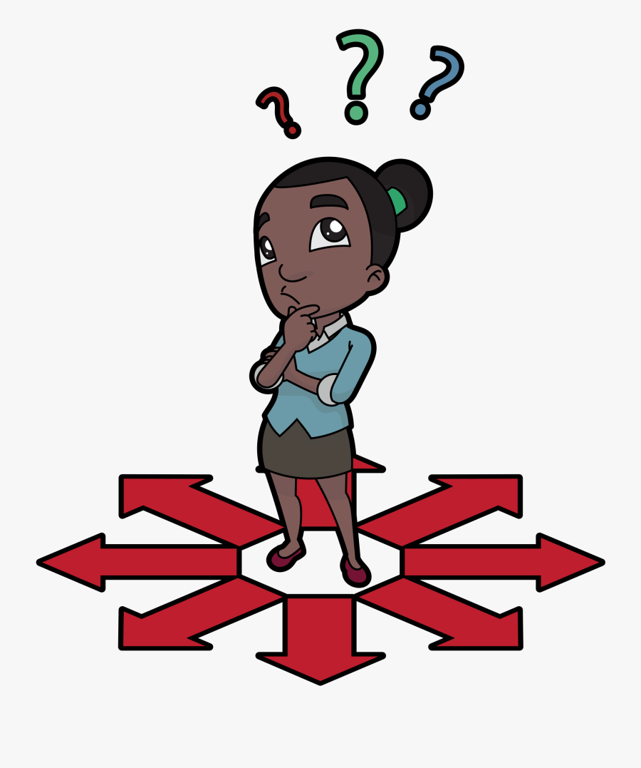 Black Cartoon Woman Thinking Of A Career Change - Black Woman Thinking Cartoon, Transparent Clipart
