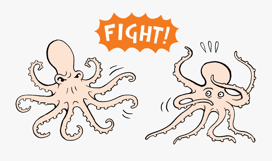Clip Art Experiment Background Octopuses - Two Octopus Fighting Over Food, Transparent Clipart