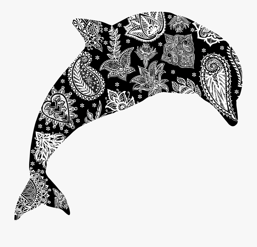 Floral Pattern Dolphin White Icons Png - Dolphin Black And White Patterned, Transparent Clipart