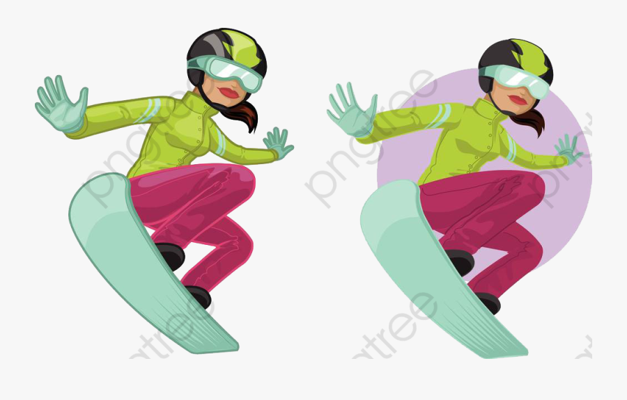 Skier, Cartoon, Skiing, Play Png Transparent Image - Clip Art Woman Snowboarder, Transparent Clipart