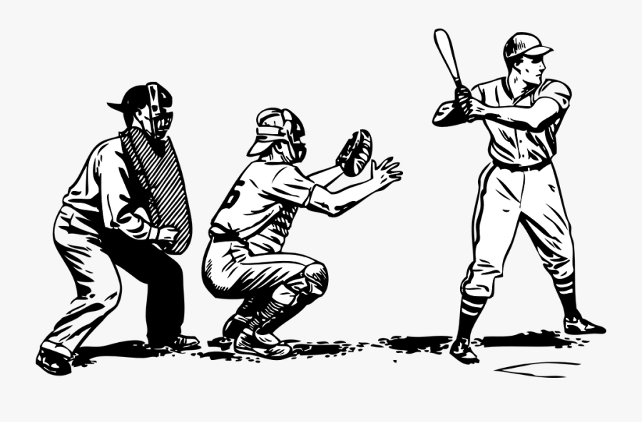 Baseball At Bat - Playing Baseball Clipart Black And White, Transparent Clipart