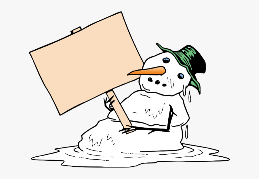 Transparent Mouth Clip Art - Melting Snowman Holding A Sign, Transparent Clipart