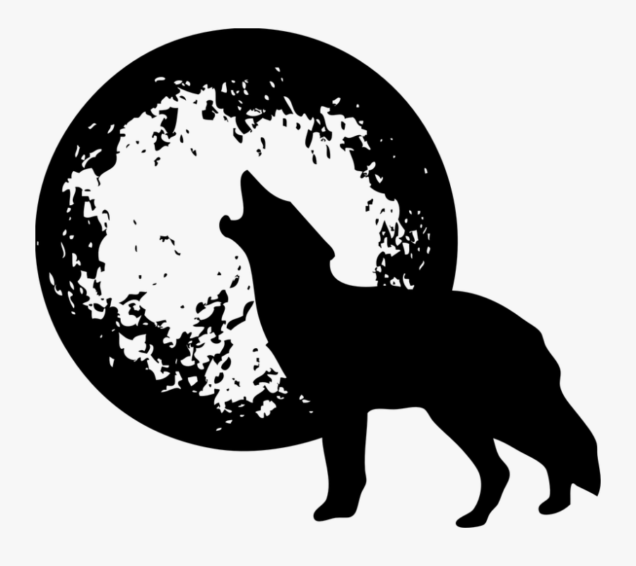 Wolf With Moon - Black And White Wolf Png, Transparent Clipart