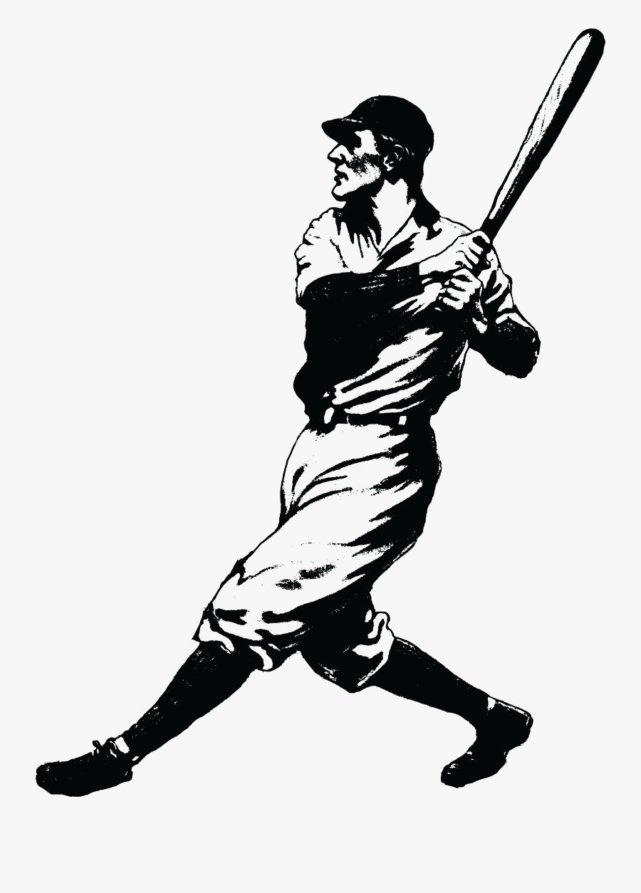 Free Clipart Of A Baseball Player Batting - Vintage Baseball Player Clipart, Transparent Clipart