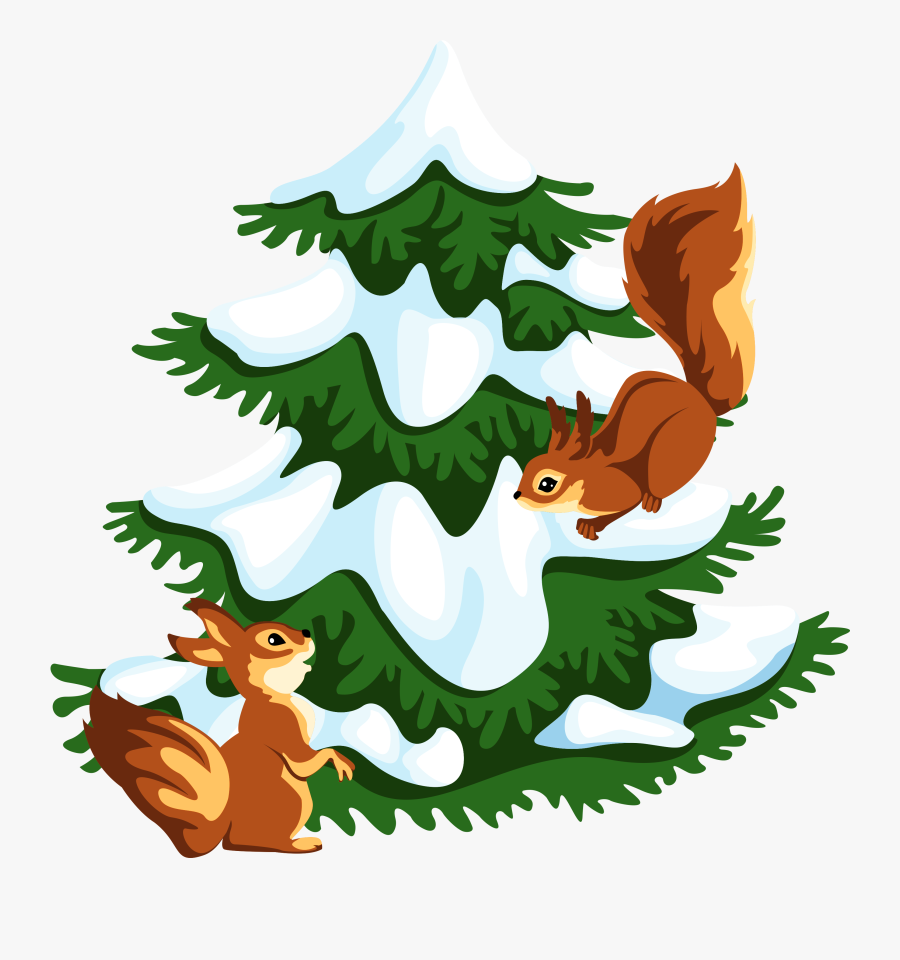 Transparent Snowy Tree With Squirrels Png Clipart - Squirrel Snow Clipart, Transparent Clipart