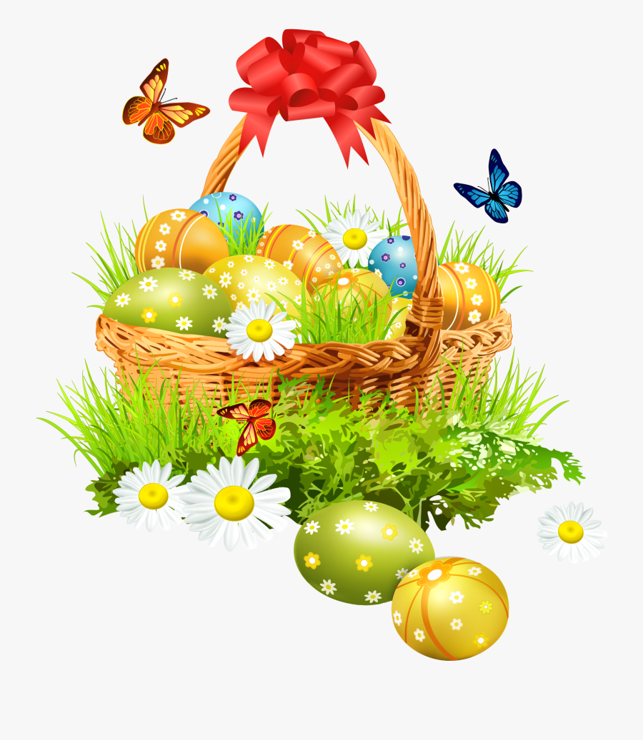 Easter Basket With Eggsand Butterflies Png Clipart - Easter Png, Transparent Clipart