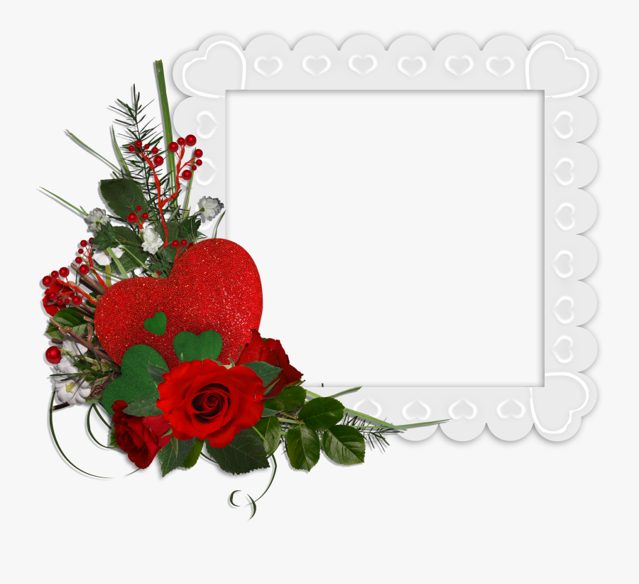 Beautiful White Transparent Frame With Hearts And Red - Beautiful Rose Flower Frames, Transparent Clipart