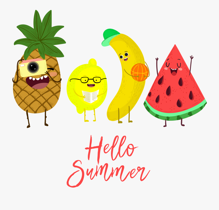 Summer Cute Creative Fruit Watermelon Pineapple Illustrations - Watermelon And Pineapple Clipart, Transparent Clipart