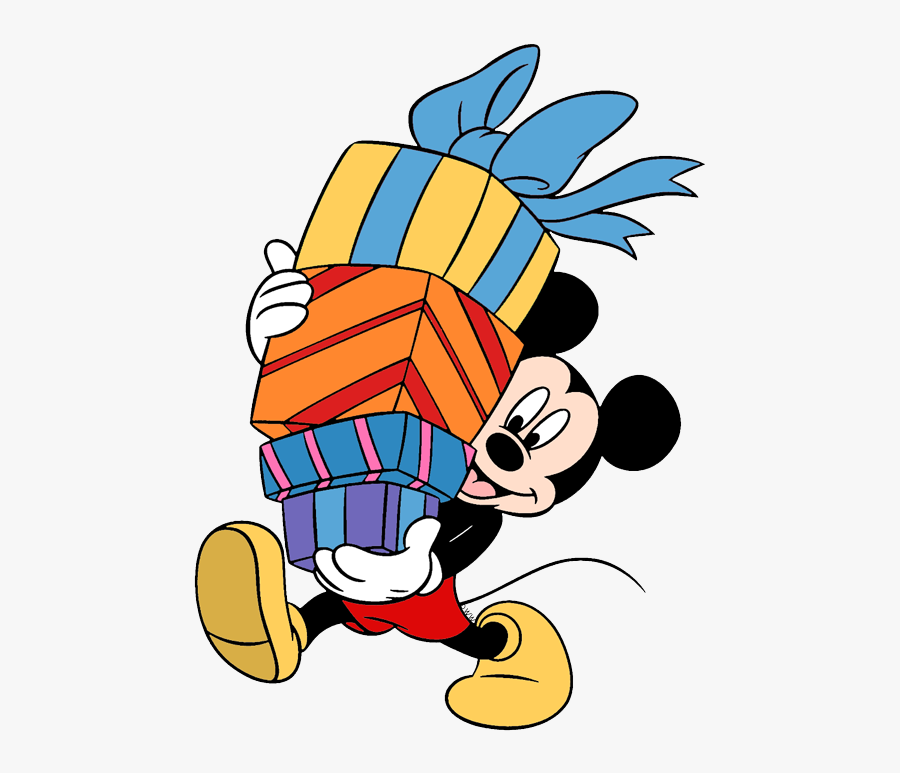 Birthday/party Clip Art - Mickey Mouse With Gift, Transparent Clipart