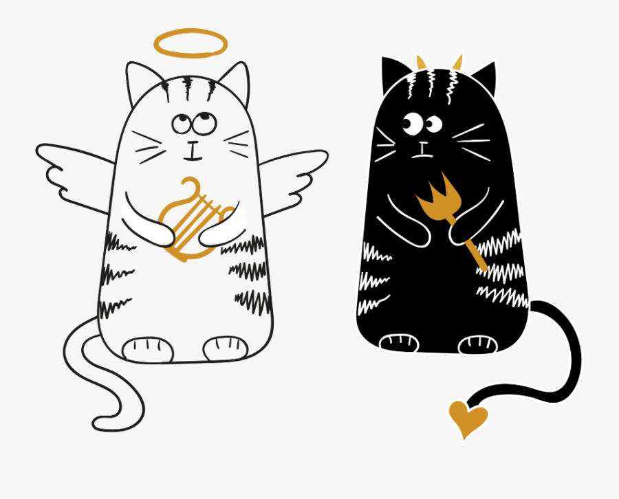 #mq #cats #devil #angel #clipart - Angel And Devil Cat Cute, Transparent Clipart