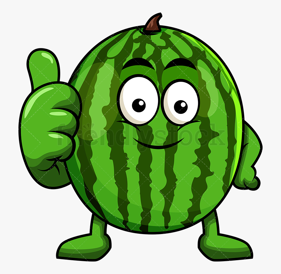 Thumbs Up Watermelon Mascot Making Gesture Vector Cartoon - Watermelon Clipart Png, Transparent Clipart