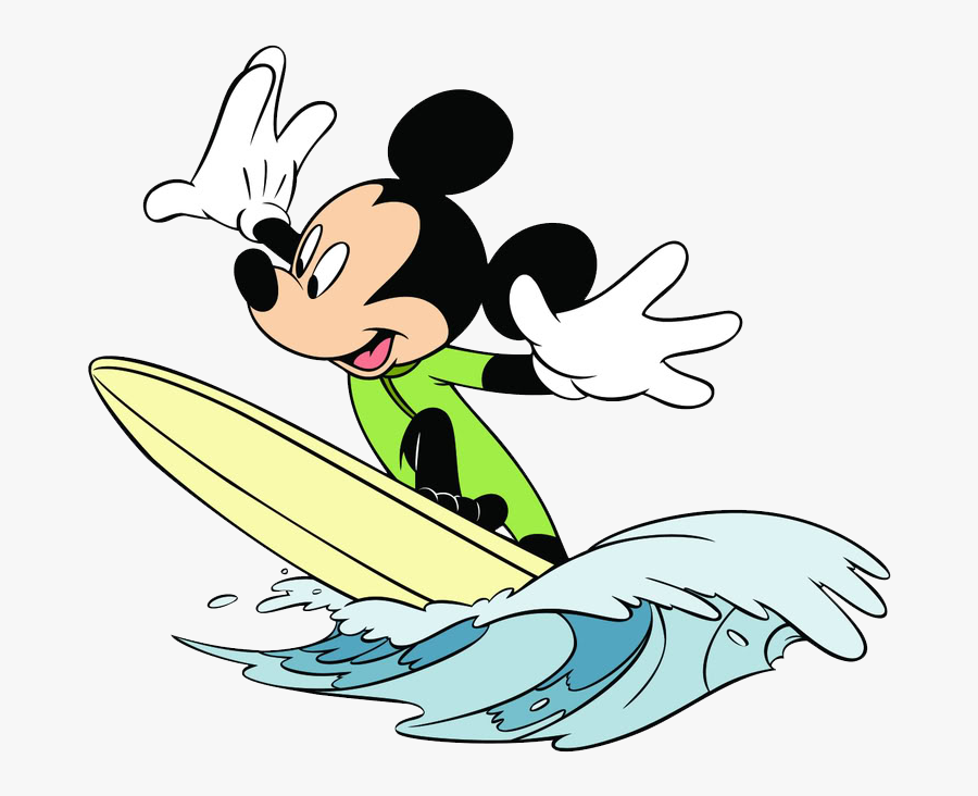 Transparent Surfer Clipart - Mickey Mouse Surfing, Transparent Clipart