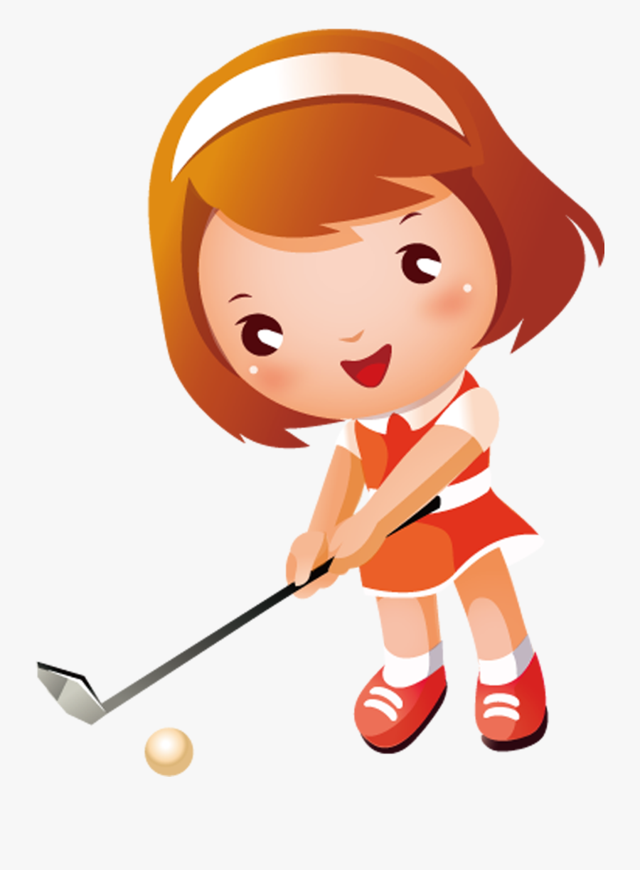 Girl Playing Baseball Clipart - Girl Playing Golf Cartoon, Transparent Clipart