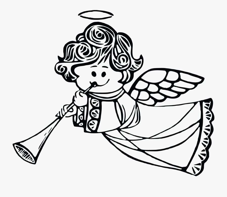 Free Clipart Of A Cute Angel Playing A Horn - Clip Art Angel Black And White, Transparent Clipart