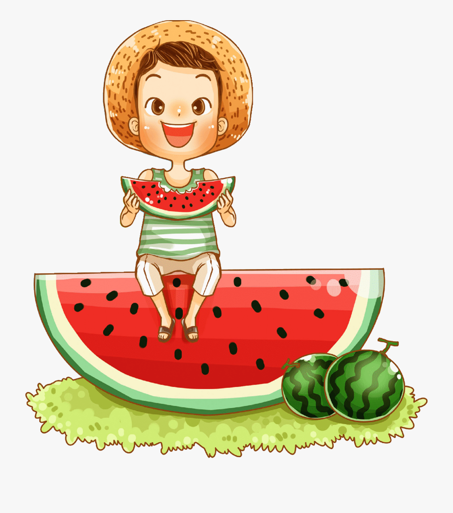 Transparent Watermelon Clipart - Boy Eating Watermelon Drawing, Transparent Clipart