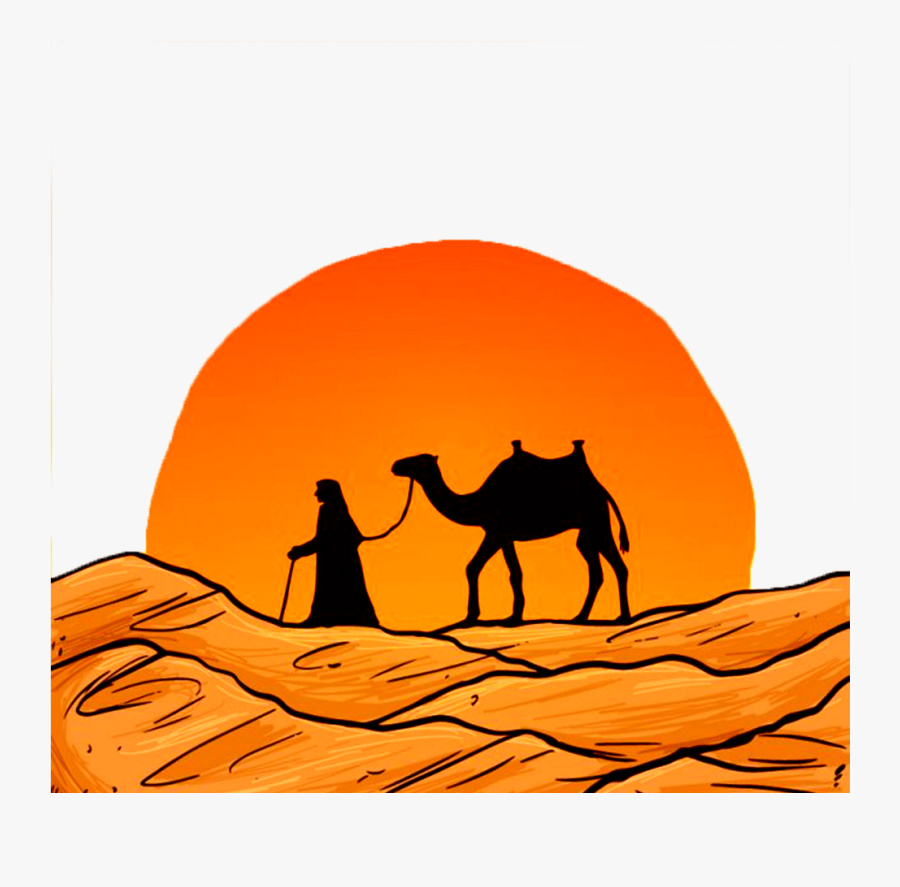 Clip Art Desert Sun Clipart - Desert Drawing With Camel, Transparent Clipart