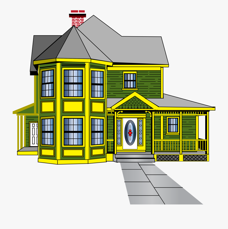 Home Clipart Animated - Green And Yellow House, Transparent Clipart