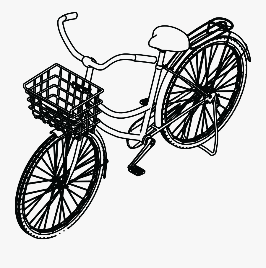 Bicycle Clipart Basket Clip Art - Bicycle Isometric Line Drawing, Transparent Clipart