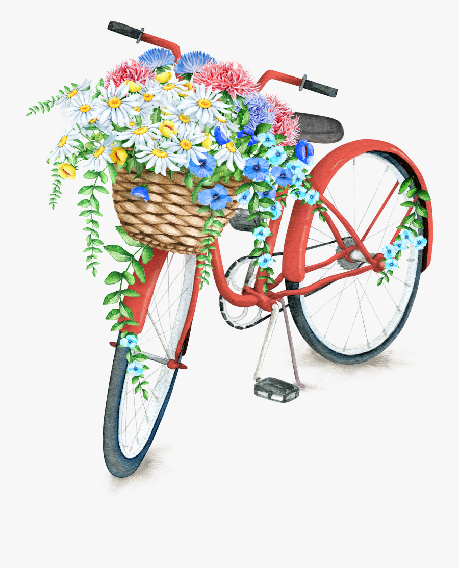Pin By - Transparent Bicycle With Flower Basket Png, Transparent Clipart