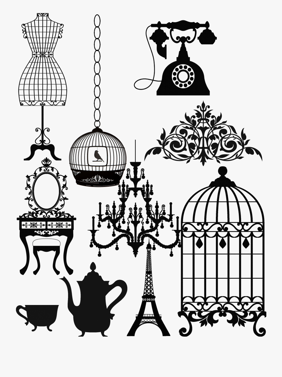 Chandelier Clipart Birdcage - Siluetas Paris Vintage, Transparent Clipart