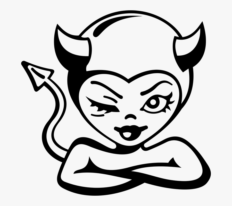 Devil, Flirt, Girl, Imp, Woman - Black And White Devil Clipart, Transparent Clipart