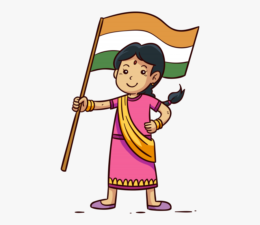 Girl Hanging Indian Flag Png Clipart , Png Download - Indian Flag Cartoon Png, Transparent Clipart