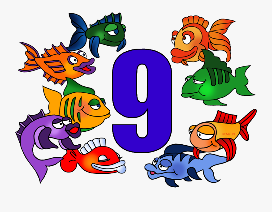 Numbers Clip Art By Phillip Martin, Number 9 Svg Black - School Of Fish Cartoon, Transparent Clipart