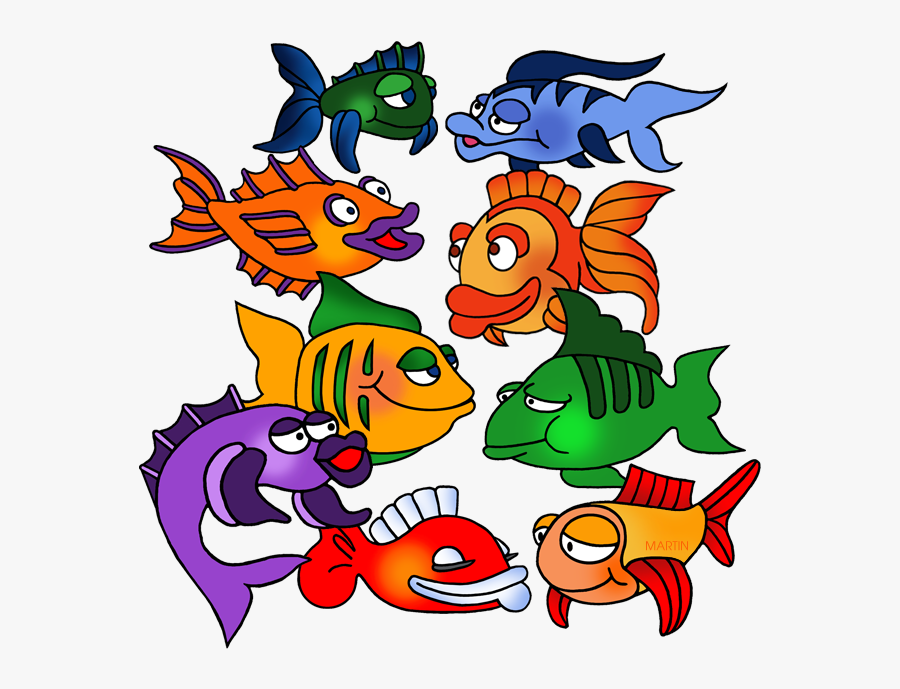 Animals Clip Art By Phillip Martin, School Of Fish - School Of Fish Cartoon, Transparent Clipart