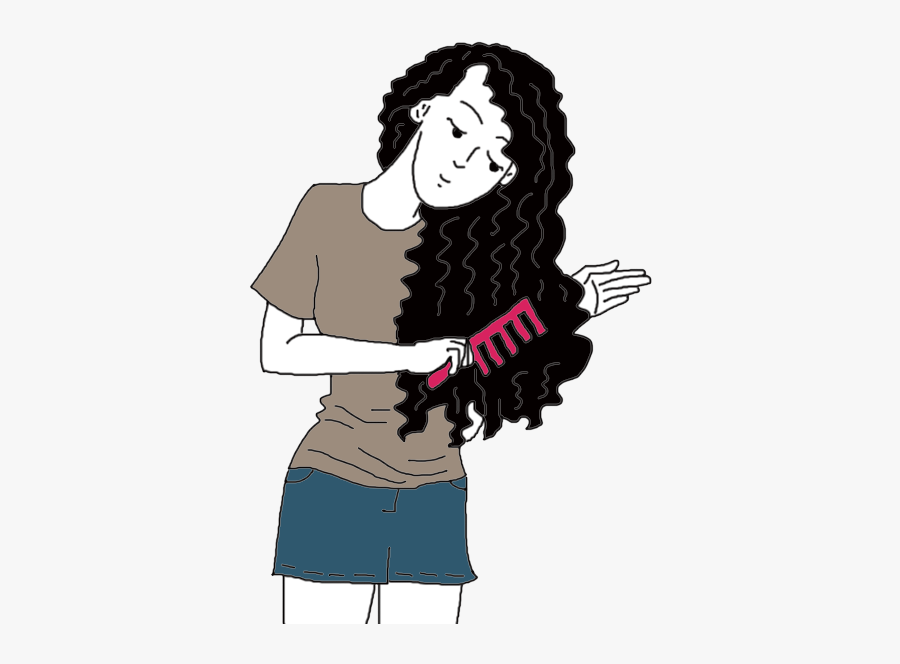 Brush - Drawing Of Someone Brushing Their Hair, Transparent Clipart