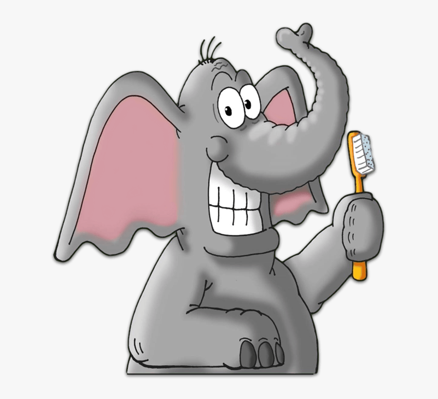 Elephant Brushing Teeth Clipart - Cartoon Elephant With Teeth, Transparent Clipart