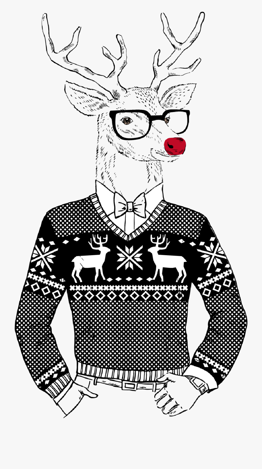 Hillhead Bookclub Festive - Hipster Christmas Deer, Transparent Clipart