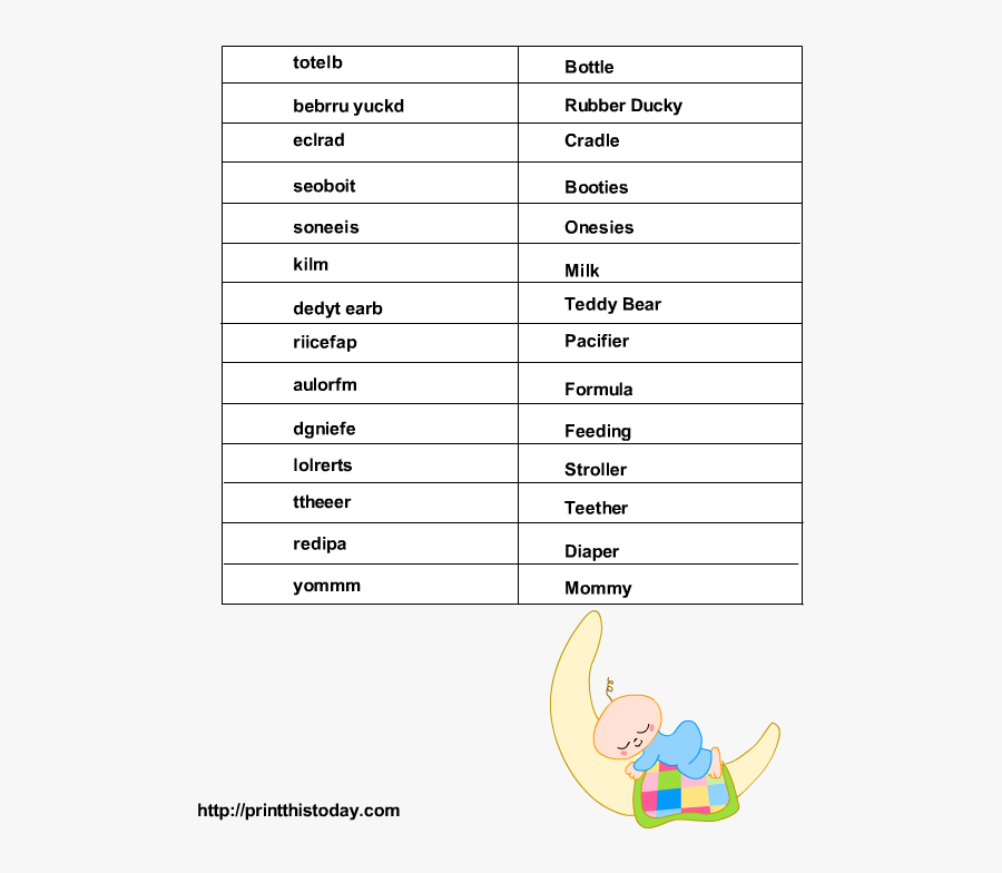 Click Here To Download The Solution To This Game - Baby Shower Word Scramble, Transparent Clipart