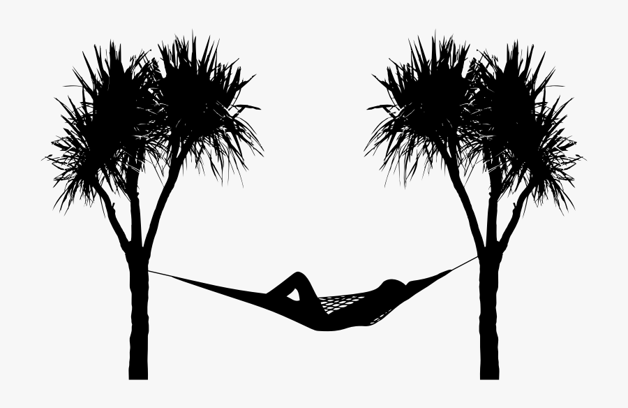 Hammock Silhouette By Karen Arnold - Silhouette Hammock Between Two Palm Trees, Transparent Clipart