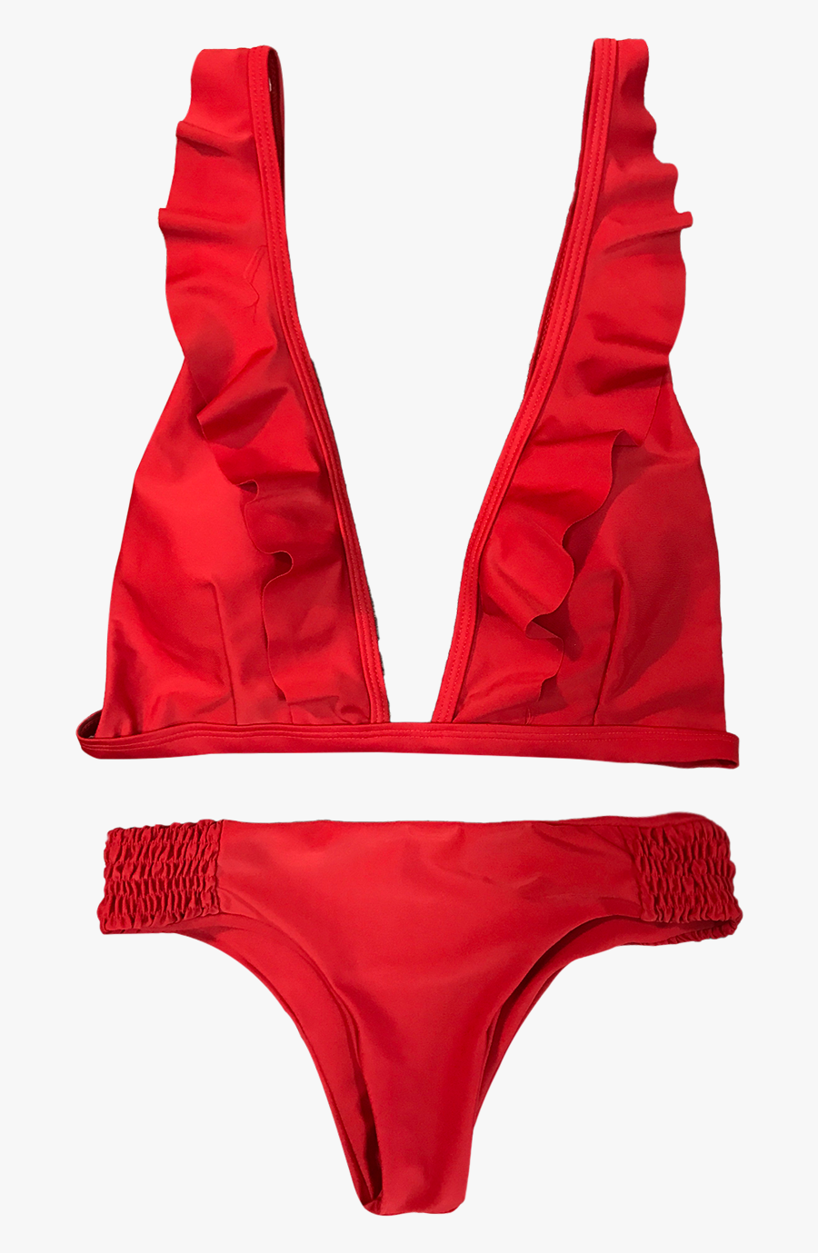 Clip Art Wholesale Smocked Ruffles Plunge - Czerwony Strój Kąpielowy Z Falbankami, Transparent Clipart