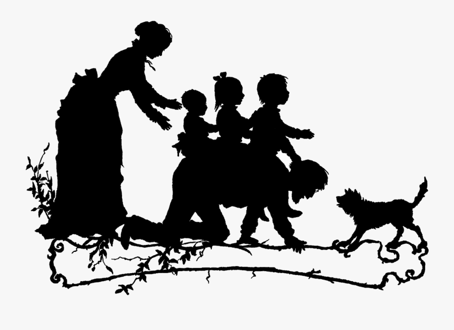 Digital Stamp Design - Silhouette Of Three Children With Mother, Transparent Clipart