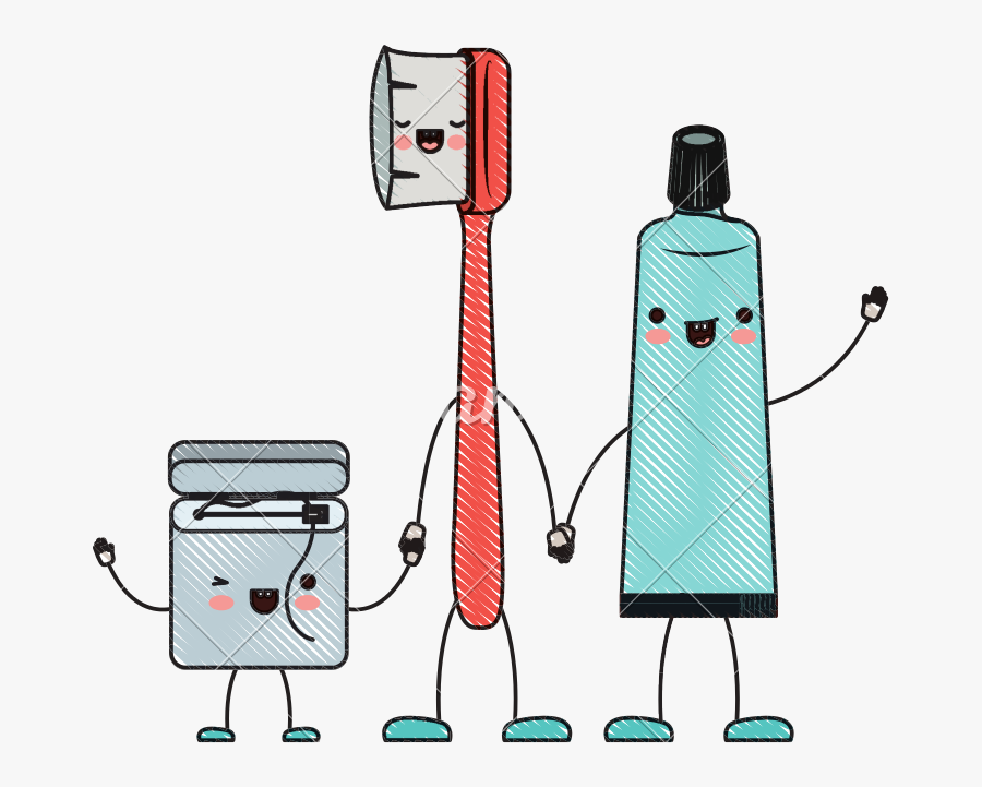 Dental Floss, Toothbrush And Toothpaste Character - Cartoon Toothbrush Png, Transparent Clipart