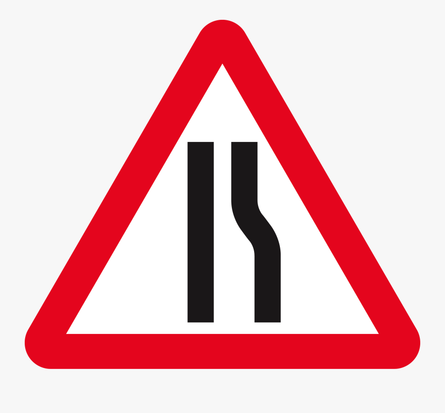Singapore Road Signs - Road Narrows On Right Sign, Transparent Clipart