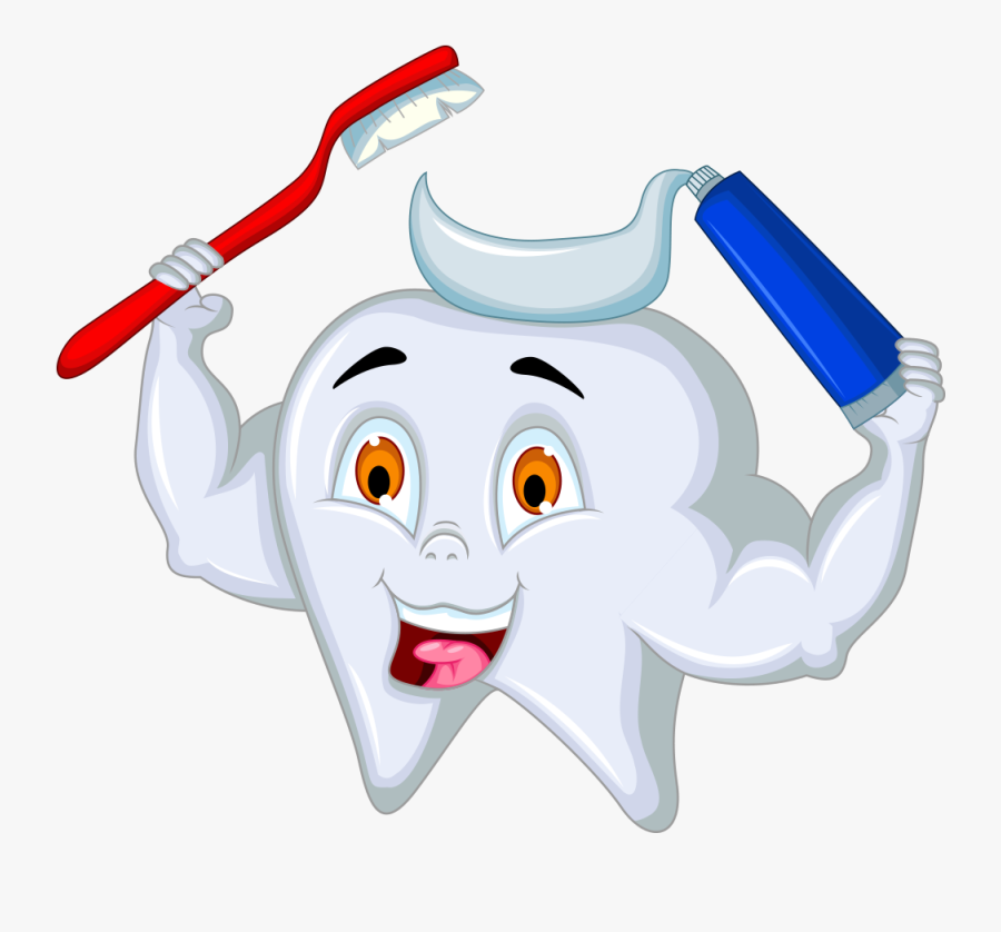 Toothbrush And Toothpaste Drawing - Cartoon Tooth Holding A Toothbrush, Transparent Clipart