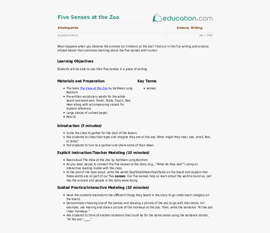 Transparent Lesson Plan Clipart - Lesson Plan About 5 Senses, Transparent Clipart