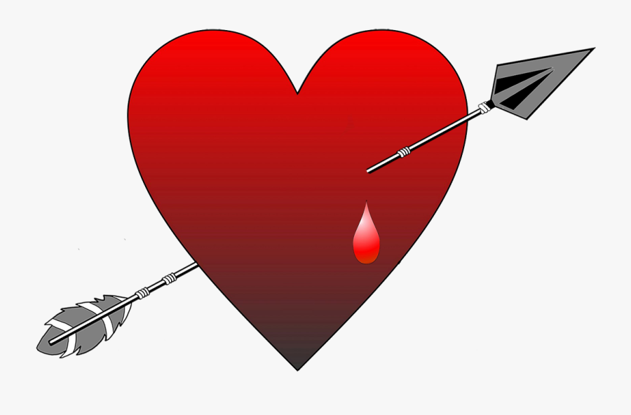 Red Heart With Arrow And Blood Drop - Heart, Transparent Clipart