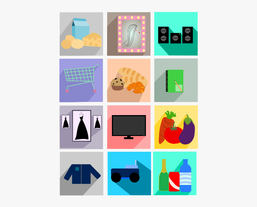 Free Supermarket Or Store Long Shadow Icons - Bienes De Consumo Dibujos, Transparent Clipart