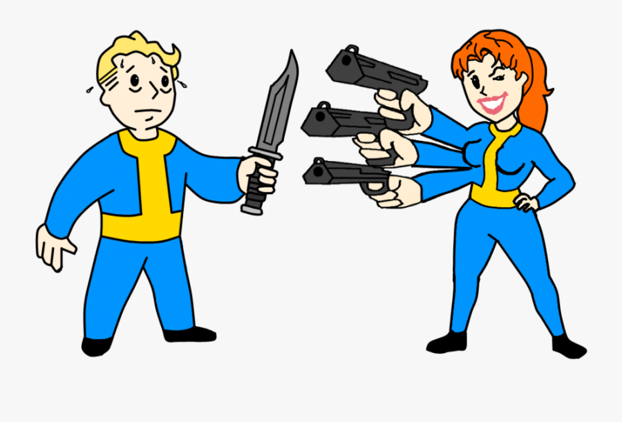 Clip Art Boy And Girls Fighting - Fallout Vault Boy And Girl, Transparent Clipart