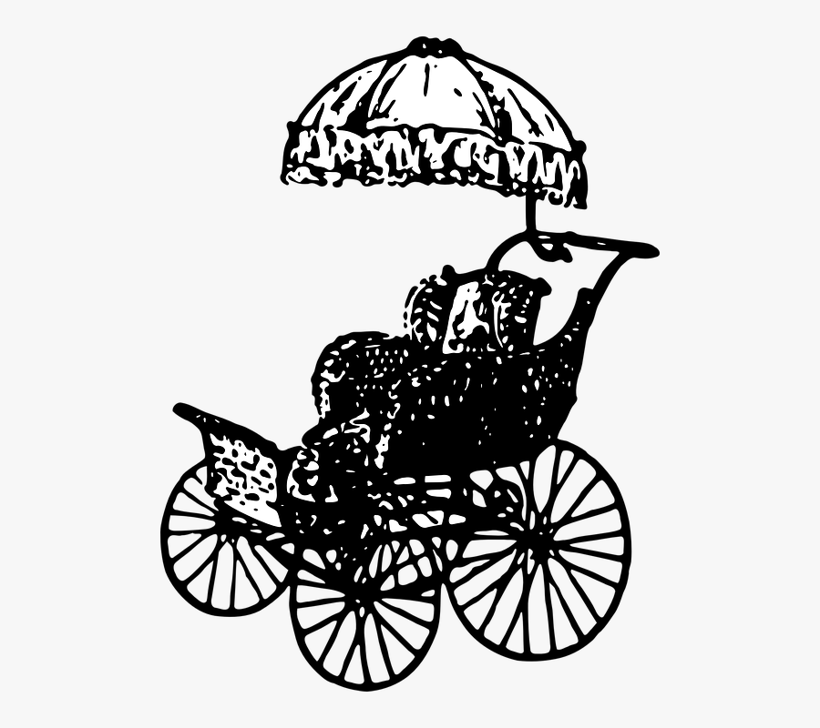 Baby Carriage Pram Stroller - Clip Art Black And White Bike, Transparent Clipart