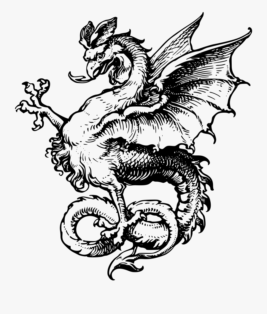 Line Art,mythology,art - Medieval Dragon Drawing, Transparent Clipart