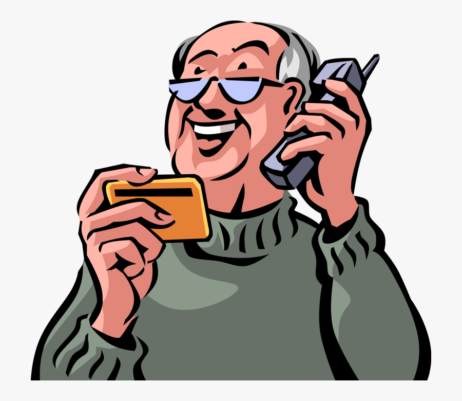 Transparent Senior Citizen Clipart - Old Man On Phone Clipart, Transparent Clipart