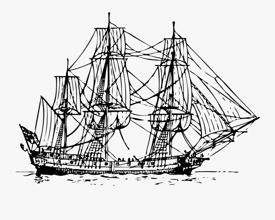 Corvette Ship 1800 - Old Sail Ship Outline, Transparent Clipart
