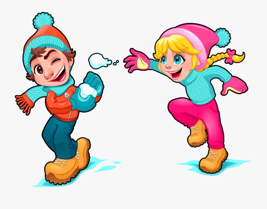 Cartoon Snow Play Illustration - Playing In Snow Cartoon, Transparent Clipart