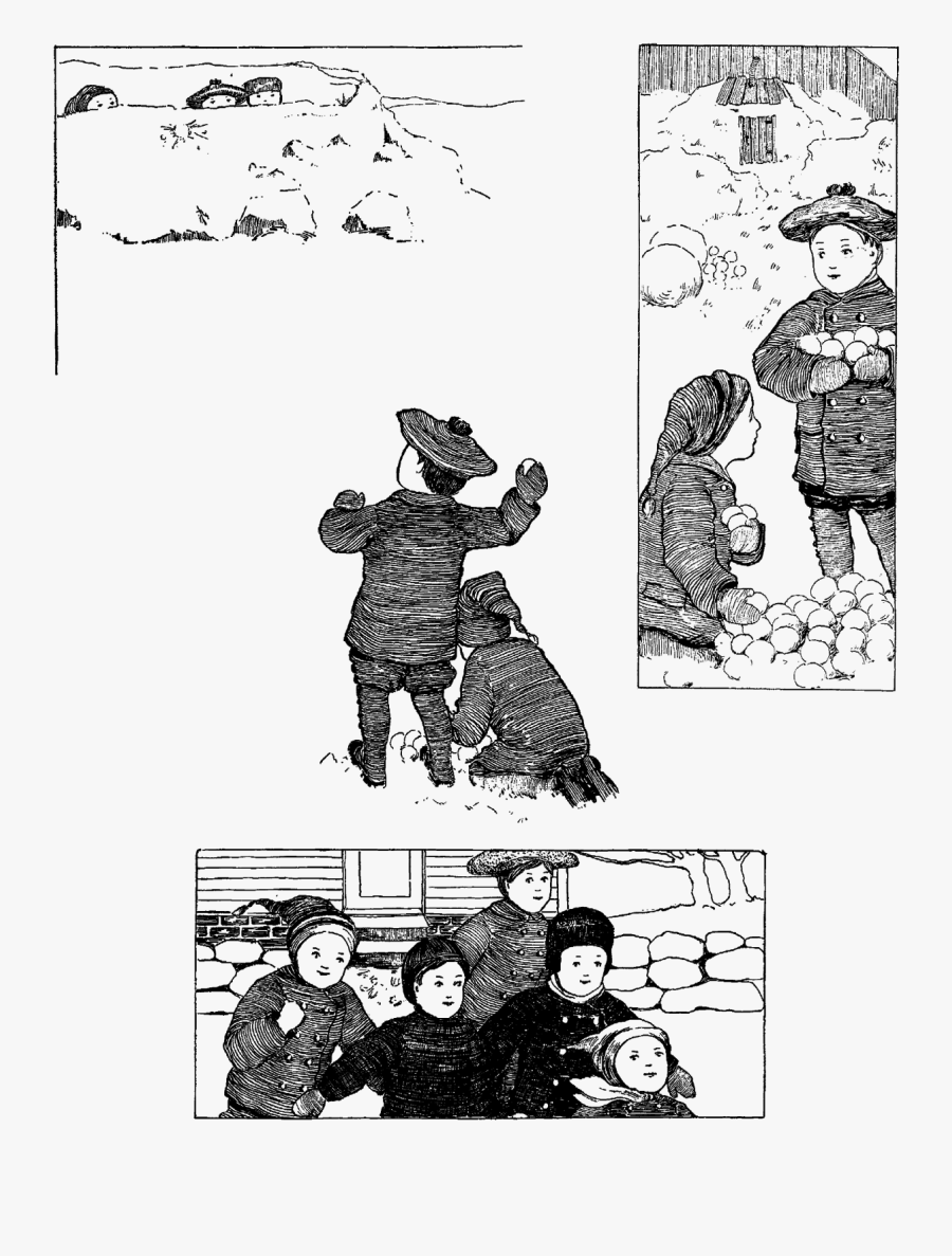 Vintage Winter Snow Snowball Fight Children Child Free - Cartoon, Transparent Clipart