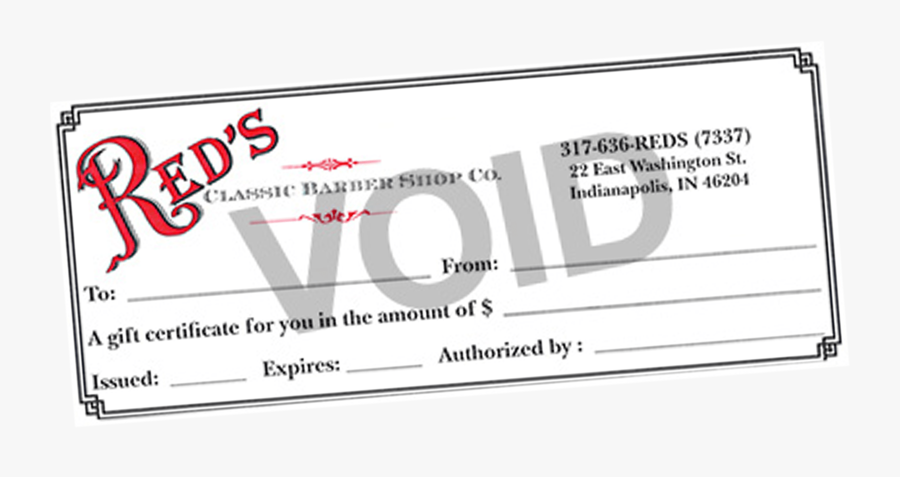 Reds Gift Certificates - Red's Barber Shop, Transparent Clipart