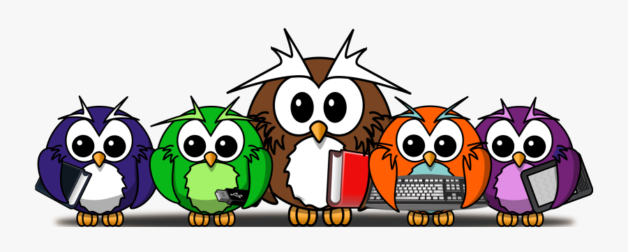 Owl Clipart Class - Cartoon Owls In A Line, Transparent Clipart